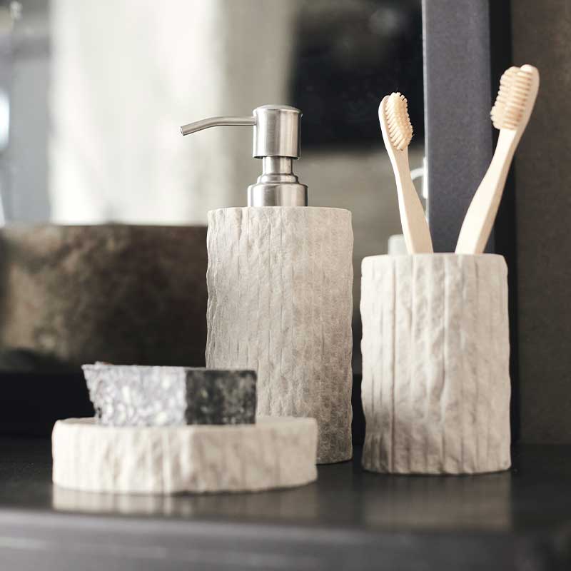 Soap Dispenser Kama - Sand Sandstone - Ø7,5xH17,5 cm