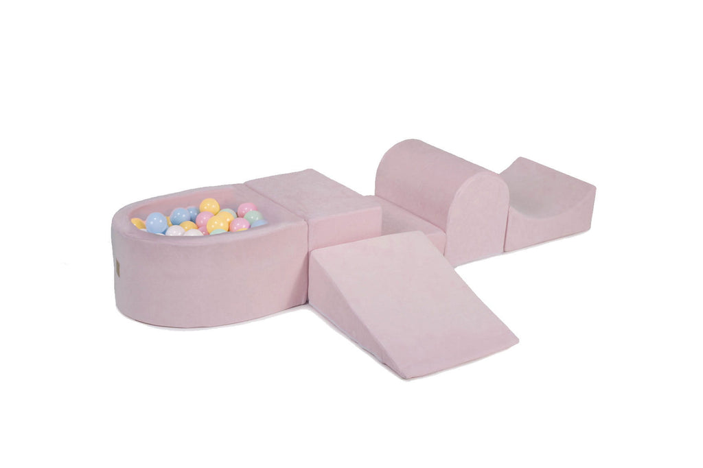 Foam Playset with Small Ball Pit Playground for Children with 100 Balls Certified, Velvet, Light Pink: Baby Blue/White/Mint/Pastel Pink/Pastel Yellow