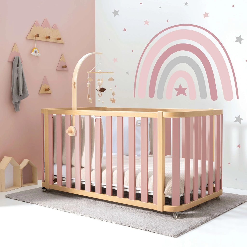 Mini crib-crib-bed-desk (4in1) wood/pink Crea Plus