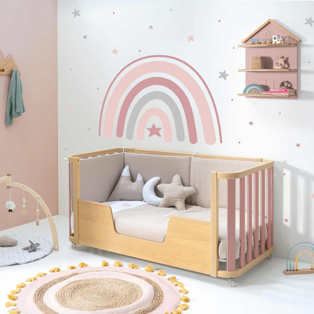 Mini crib-crib-bed-desk (4in1) wood/pink Crea Plus