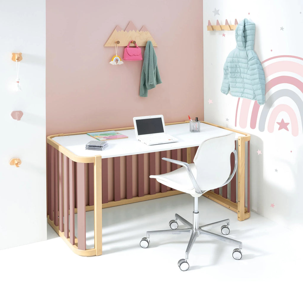 Mini crib-crib-bed-desk (4in1) wood/pink Crea Plus