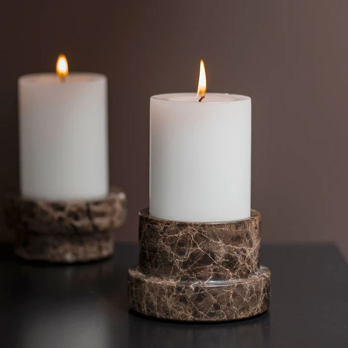 MARBLE block candleholder, low, Brown