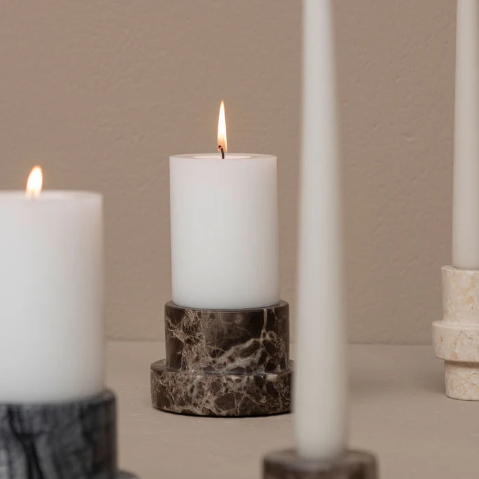 MARBLE block candleholder, tall, Brown