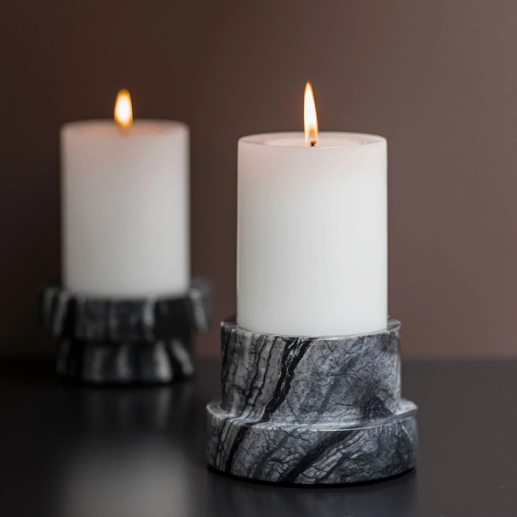 MARBLE block candleholder, tall, Black / Grey