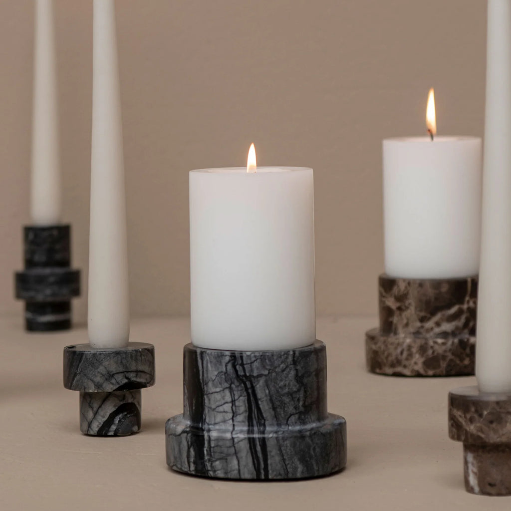 MARBLE block candleholder, tall, Black / Grey