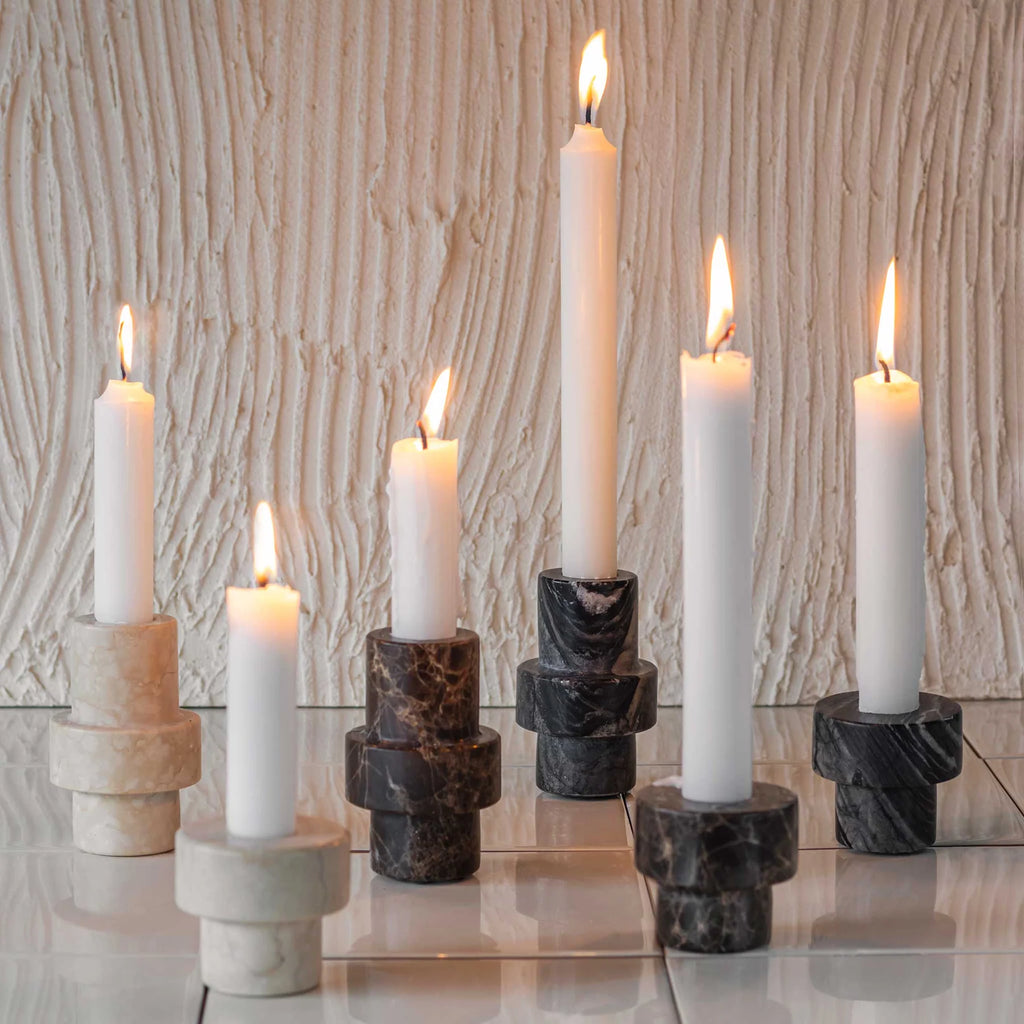 MARBLE candleholder, large, Black / Grey