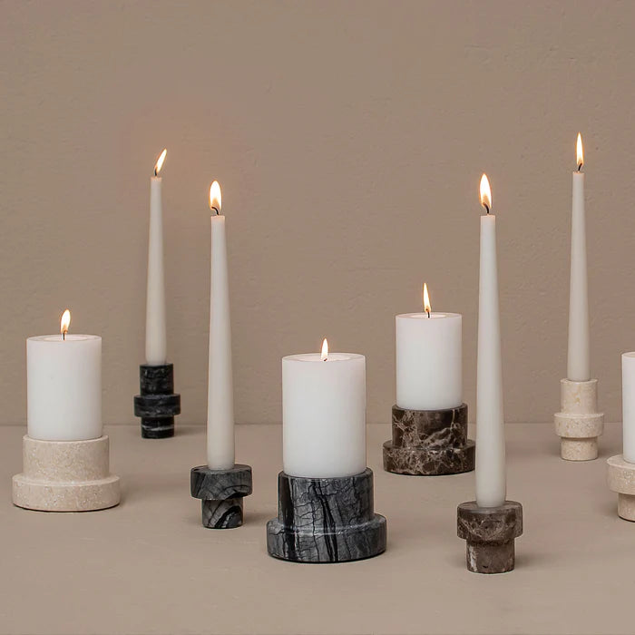 MARBLE block candleholder, low, Brown