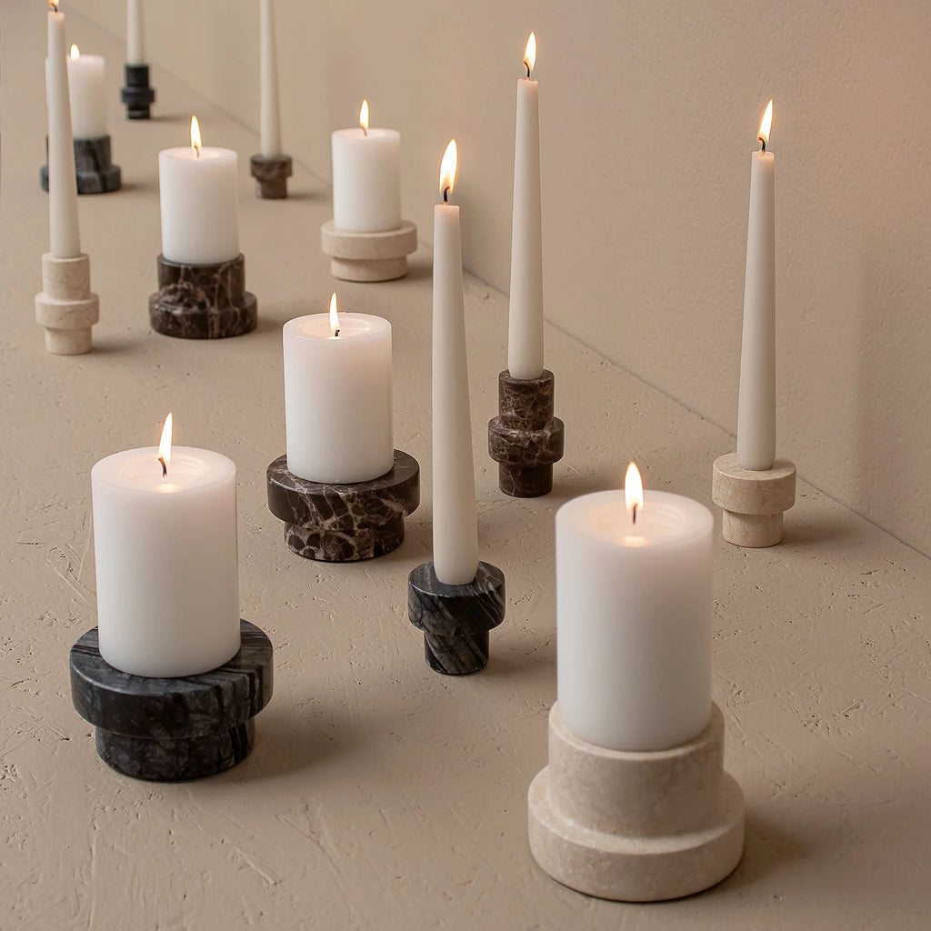 MARBLE block candleholder, low, Black / Grey