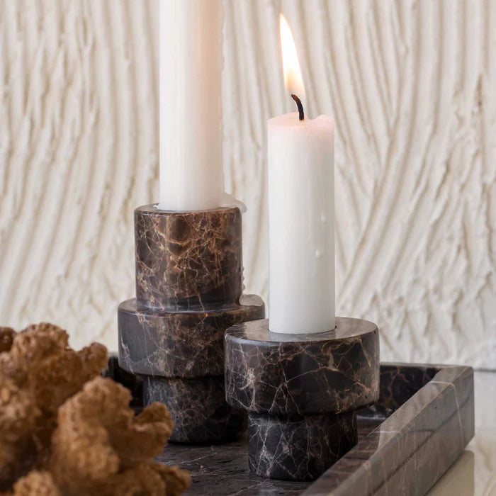 MARBLE candleholder, small, Brown