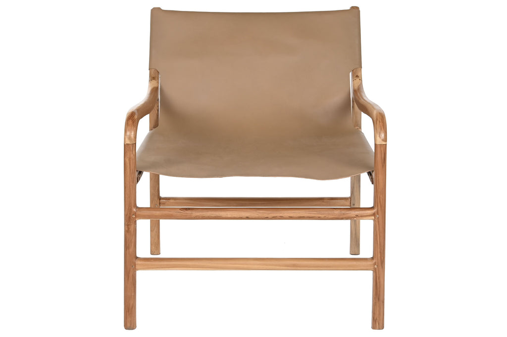 TEAK LEATHER ARMCHAIR 62X65X78 CREAM