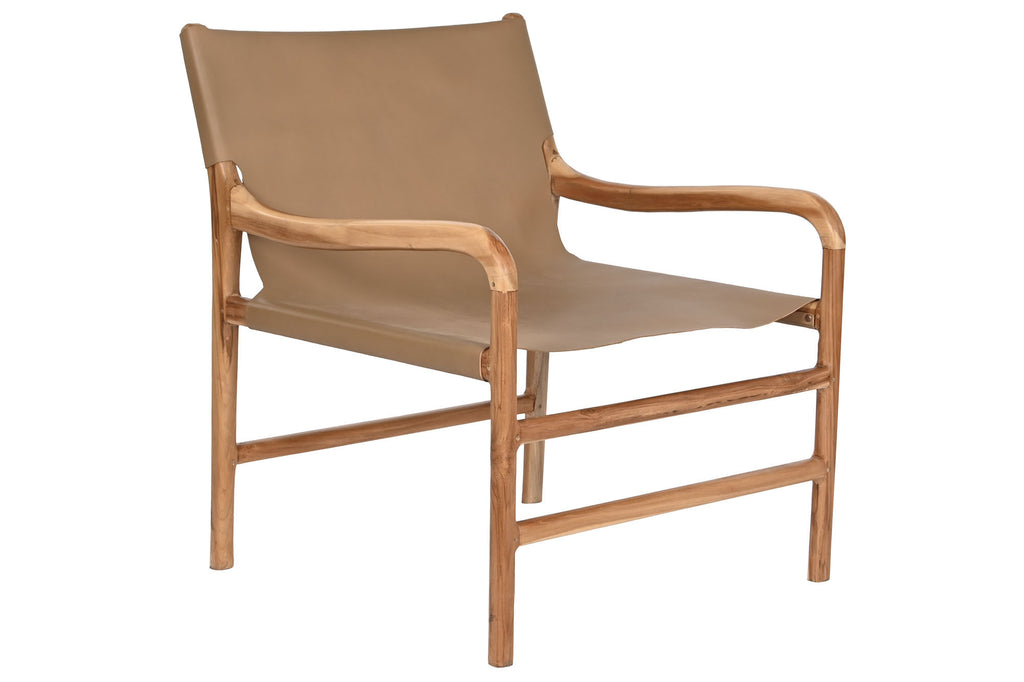 TEAK LEATHER ARMCHAIR 62X65X78 CREAM