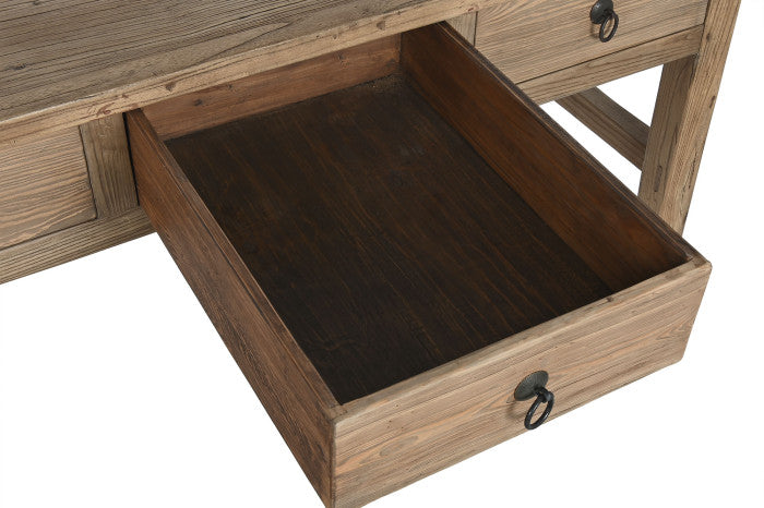 SOLID ELM TABLE 169X75X85 3 NATURAL DRAWERS