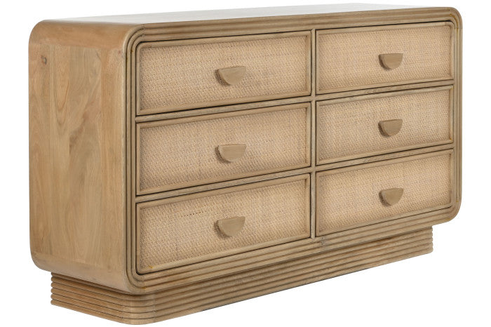 CHEST OF DRAWERS WOOD RATTAN 160X42X88