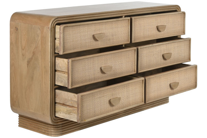 CHEST OF DRAWERS WOOD RATTAN 160X42X88