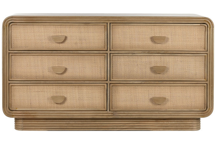 CHEST OF DRAWERS WOOD RATTAN 160X42X88