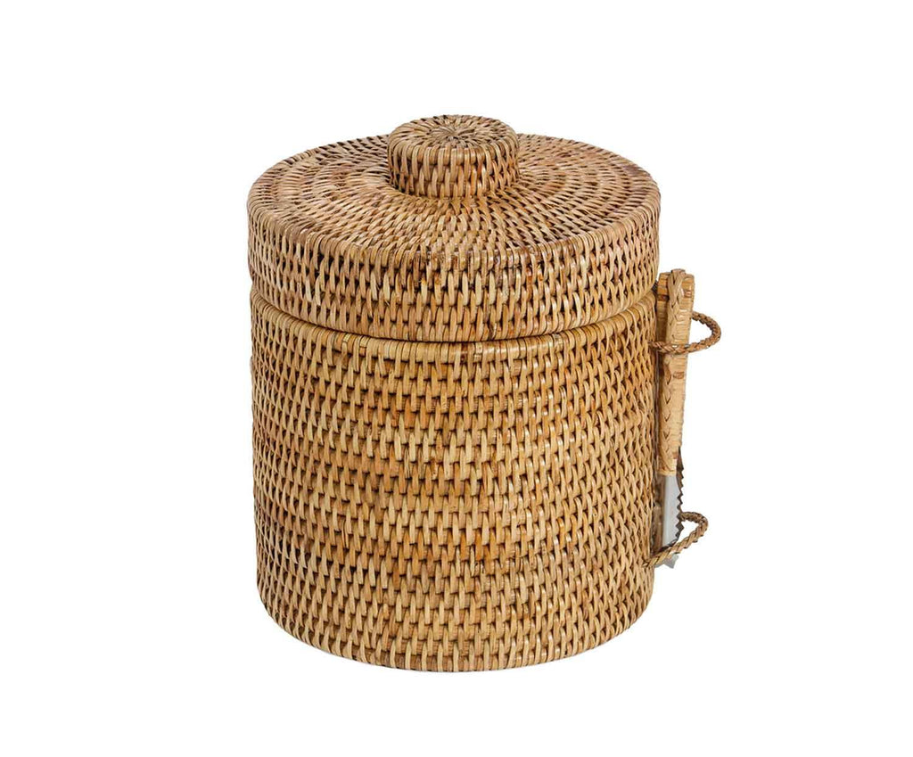 RATTAN ICE BUCKET WITH TONGS Ø20X25CM