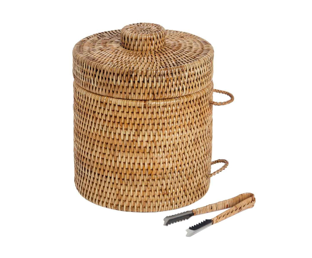 RATTAN ICE BUCKET WITH TONGS Ø20X25CM