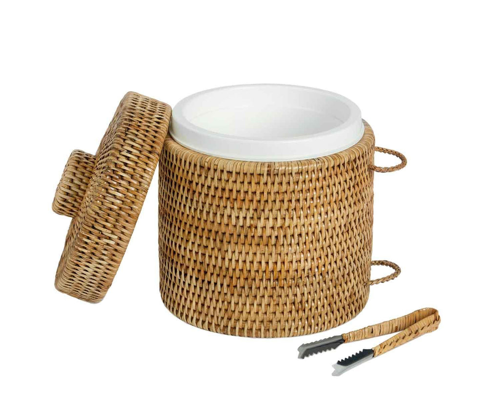 RATTAN ICE BUCKET WITH TONGS Ø20X25CM