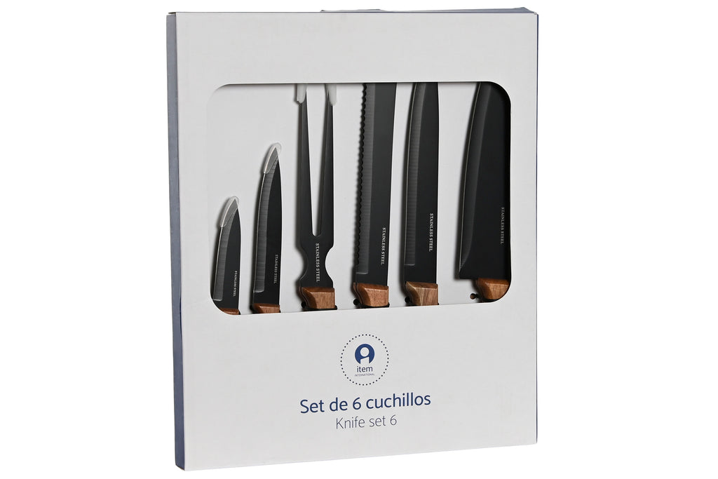 KNIFE SET 6 INOX ACACIA 4X1X33 NATURAL