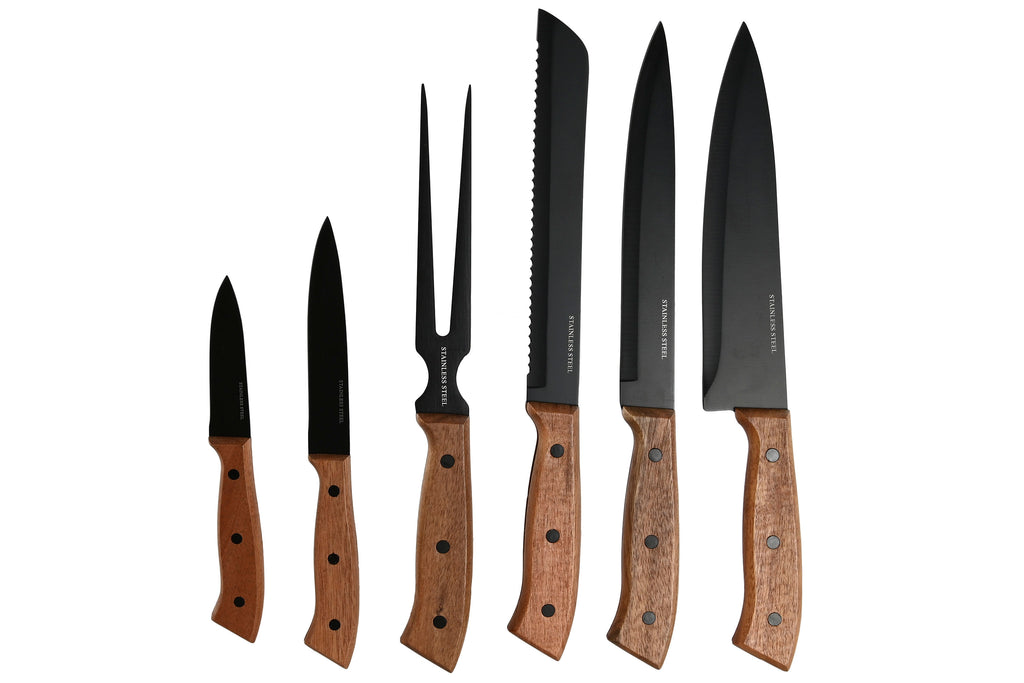 KNIFE SET 6 INOX ACACIA 4X1X33 NATURAL