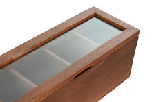 Load image into Gallery viewer, TEA BOX ACACIA GLASS 26,5X9X9 4COMP, NATURAL