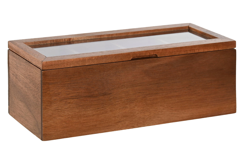 TEA BOX ACACIA GLASS 26,5X9X9 4COMP, NATURAL