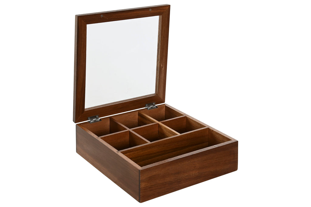 TEA BOX ACACIA GLASS 20,5X20,5X6,5 7COMP NATURAL