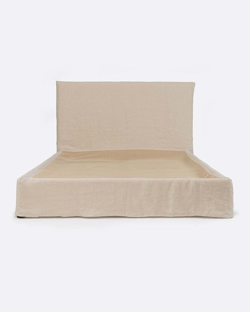 Beige Linen Bed 160 x 200 cm