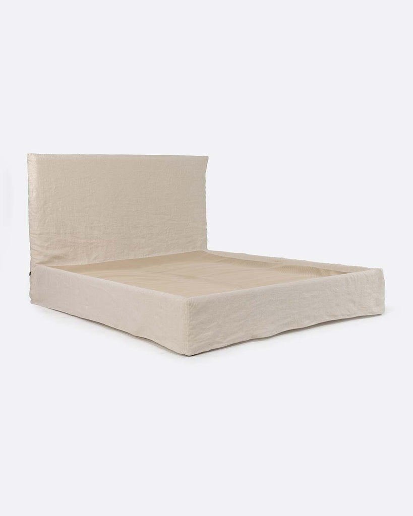 Beige Linen Bed 160 x 200 cm