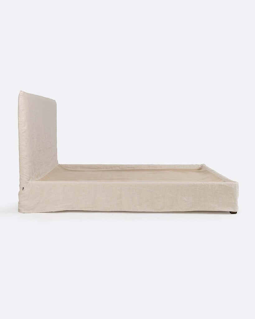 Beige Linen Bed 160 x 200 cm