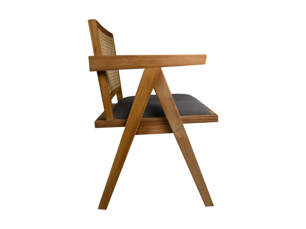 Dining Chair Natural/Dark Grey-Teak/Fabric