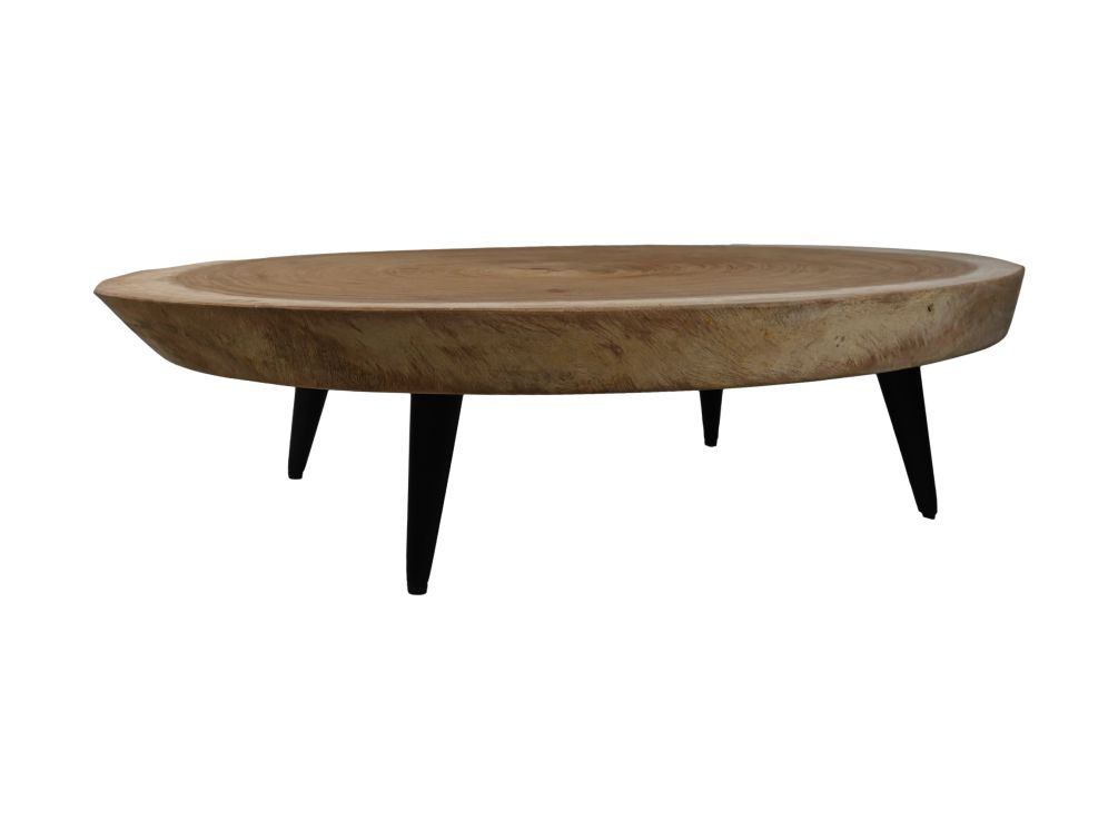 Round Coffee Table-ø80x18-Natural/Black-Munggur/Metal