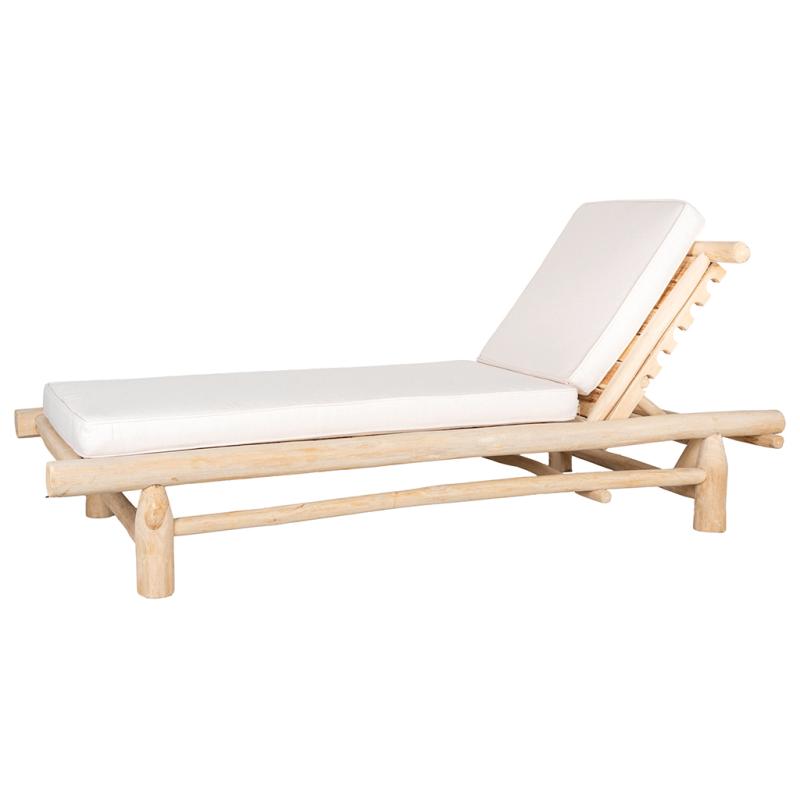 Sun lounger in natural teak wood