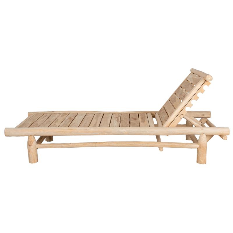 Sun lounger in natural teak wood