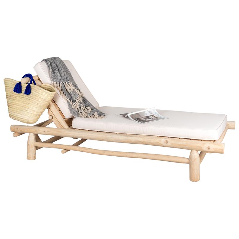 Sun lounger in natural teak wood