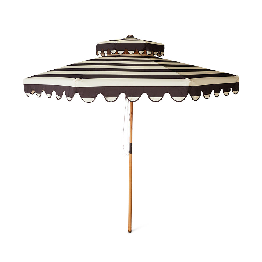 Striped patio umbrella stracciatella