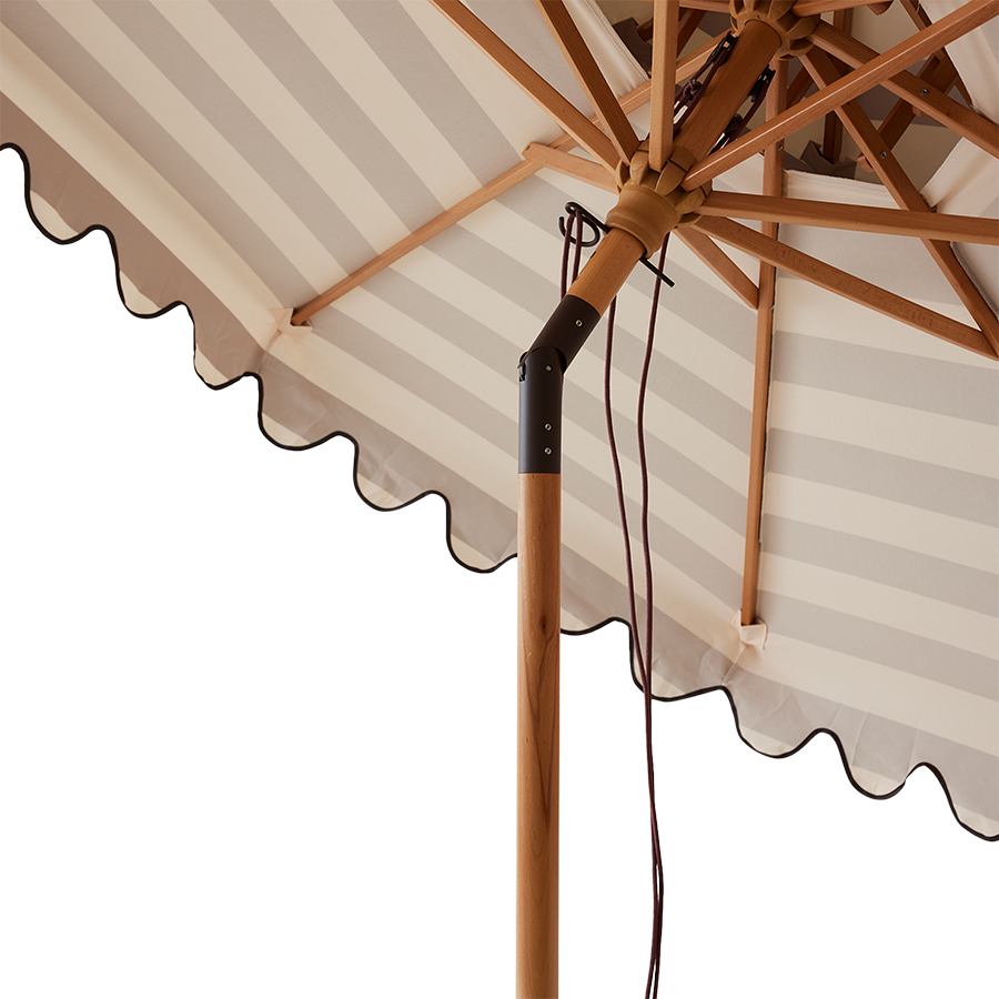 Striped patio umbrella stracciatella