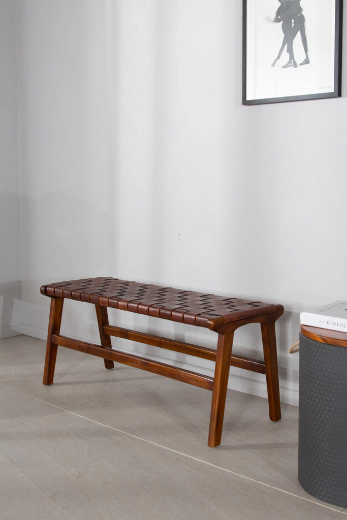 Teak and leather bench