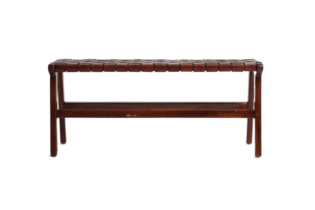 Teak and leather bench