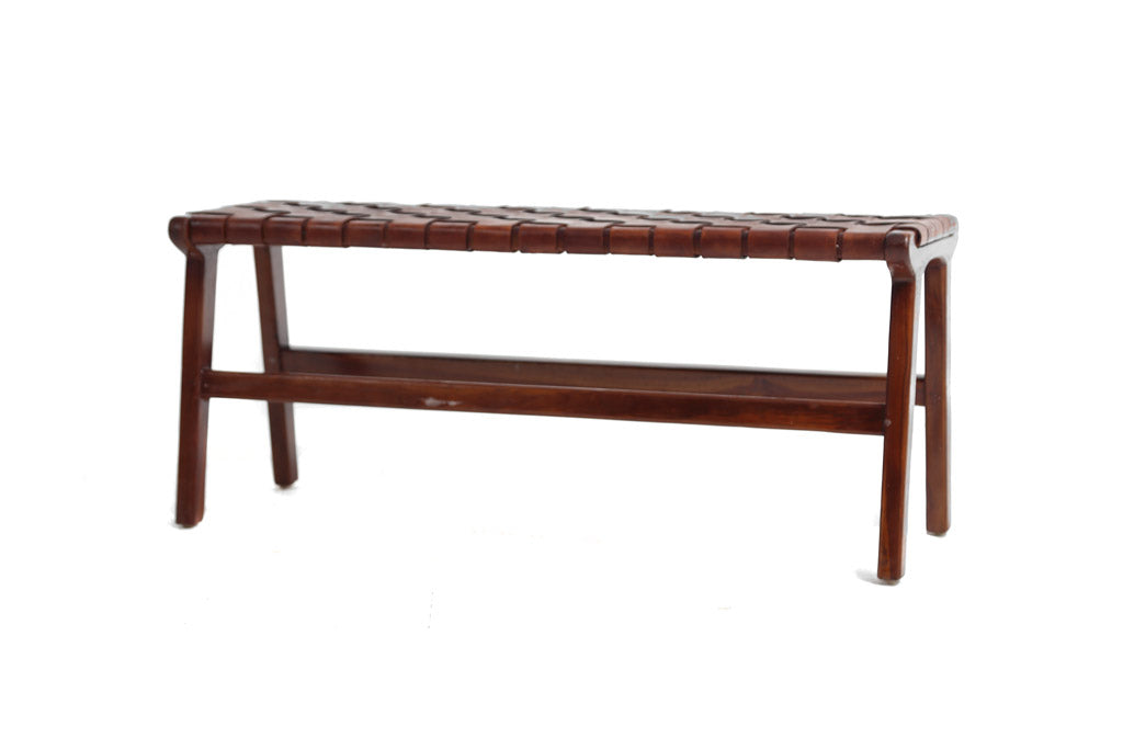 Teak and leather bench