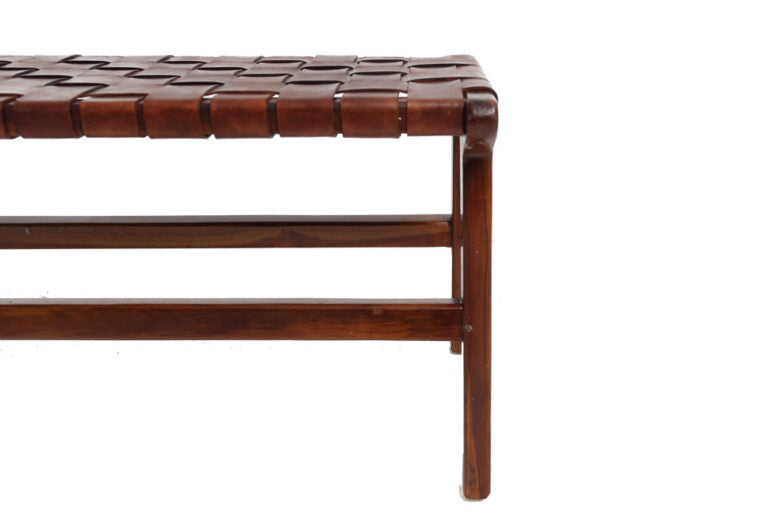 Teak and leather bench