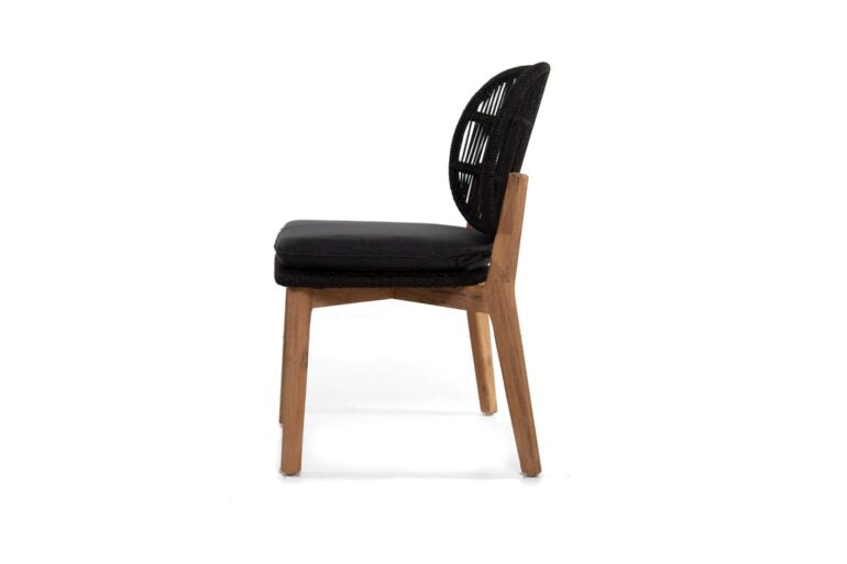 Acacia wood and black rope dining chair