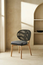 Load image into Gallery viewer, Acacia wood and black rope dining chair