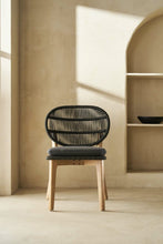 Load image into Gallery viewer, Acacia wood and black rope dining chair