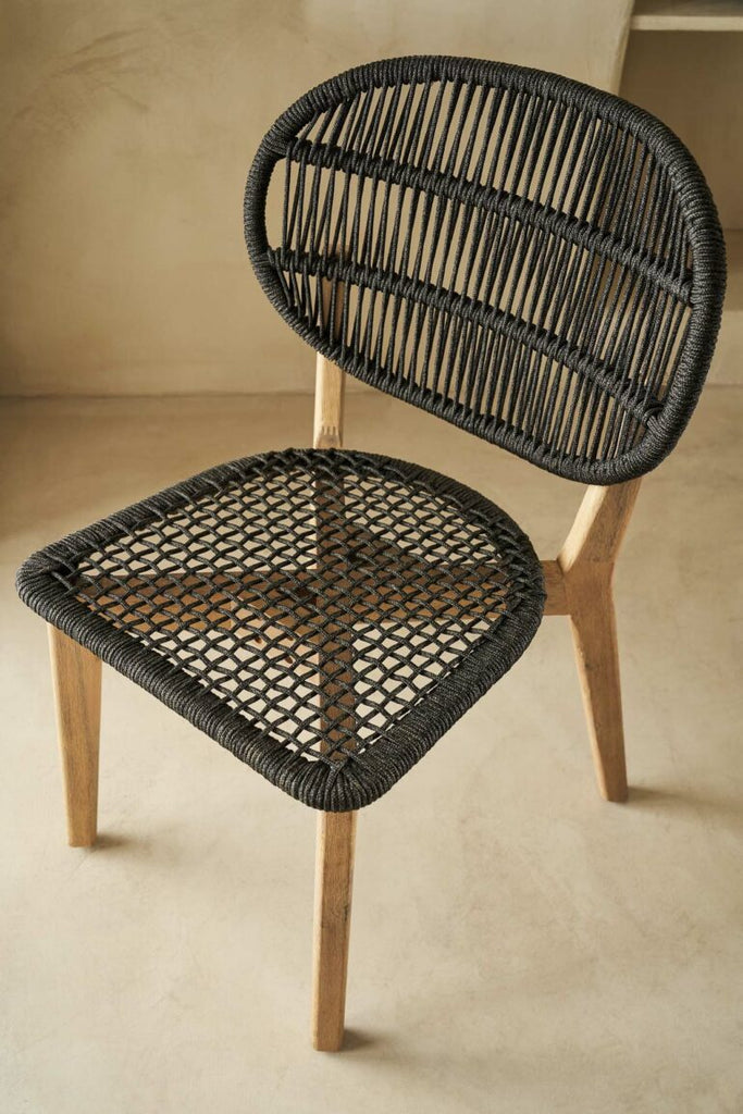 Acacia wood and black rope dining chair