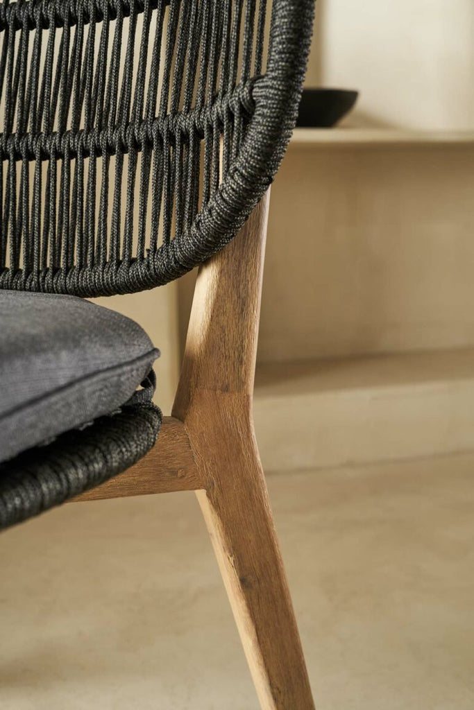 Acacia wood and black rope dining chair