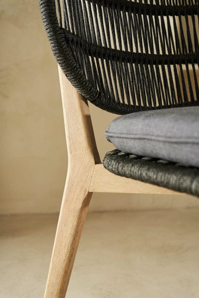 Acacia wood and black rope dining chair