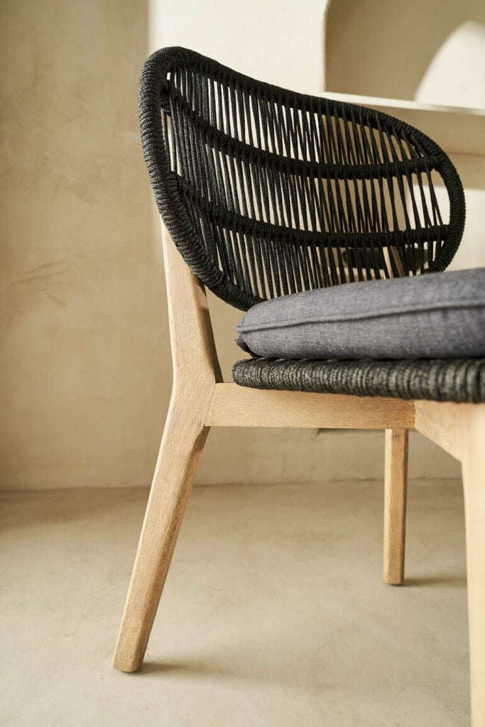 Acacia wood and black rope dining chair