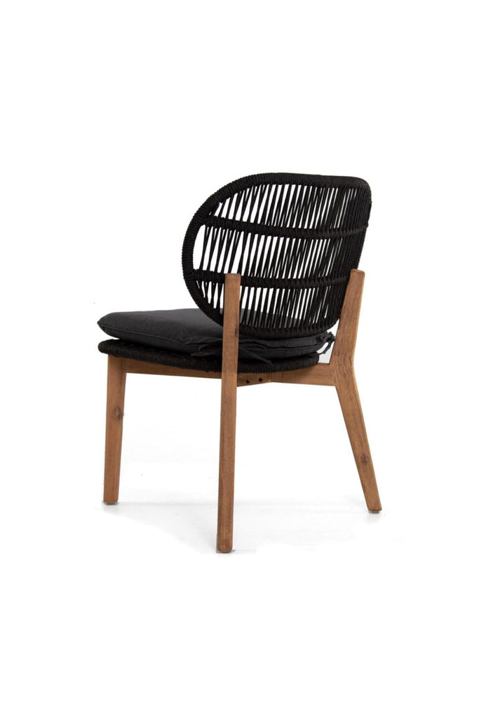 Acacia wood and black rope dining chair