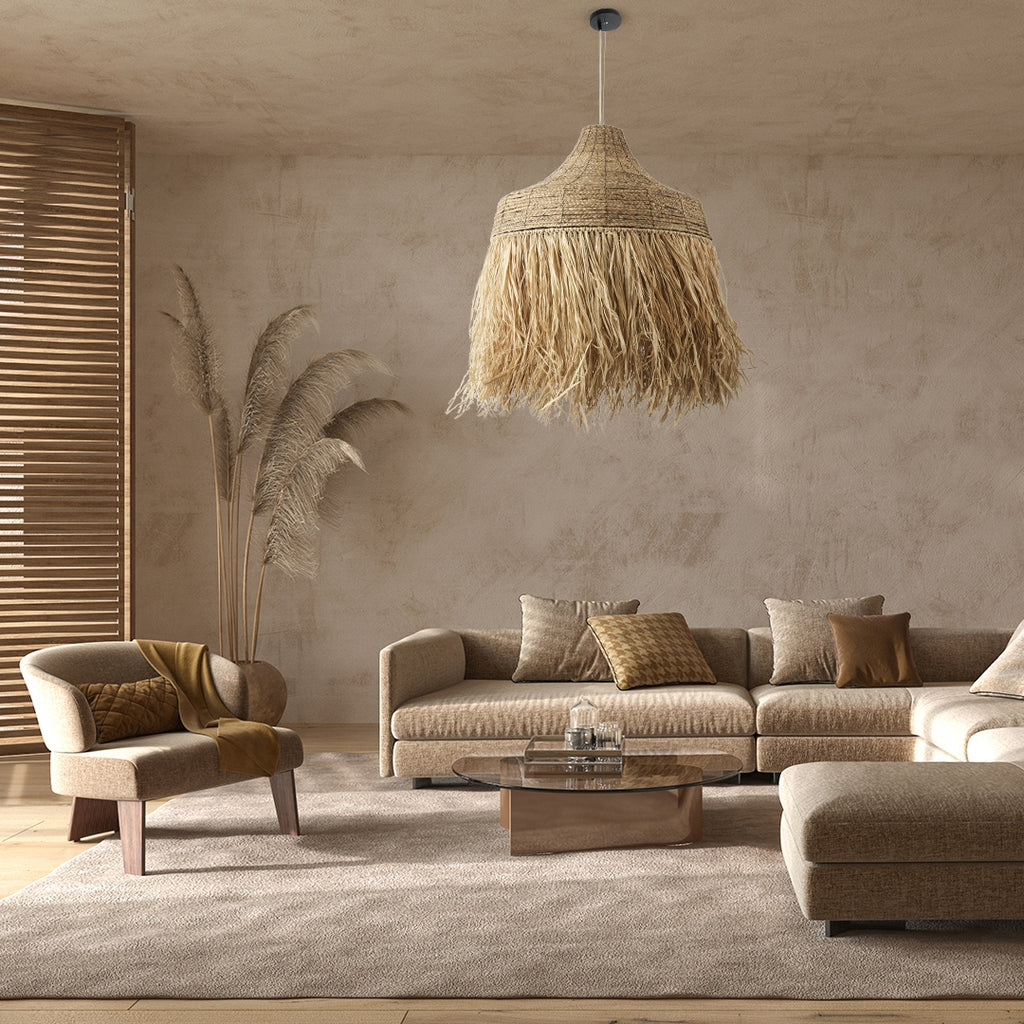 Boho raffia natural suspension light